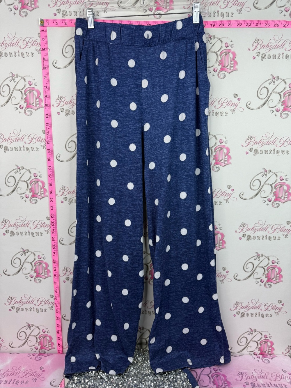 Emily & jane pants polka dot Blue Knit with Heathered Texture